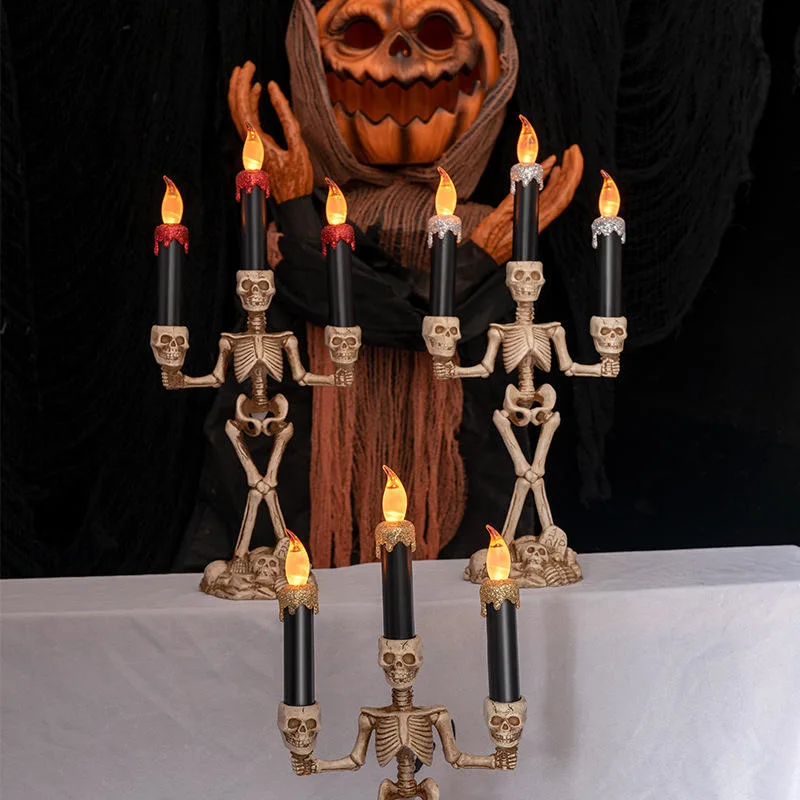 Decoração Halloween Skeleton Candle Holders LED Candle Lamp Resin ornaments Candlesticks decoração Casa