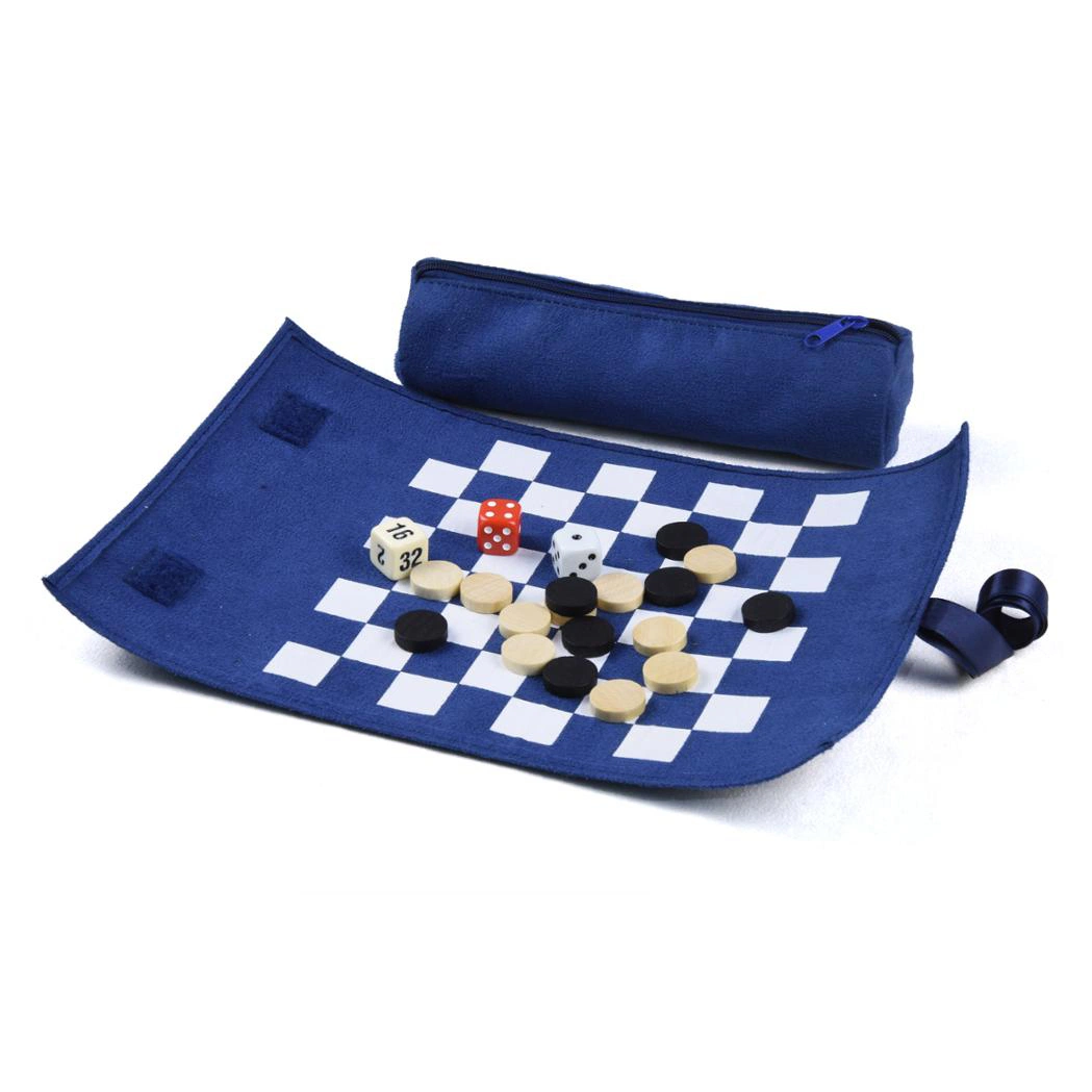 Custom blue Handmade Roll up Fabric Travel Chess Game Set