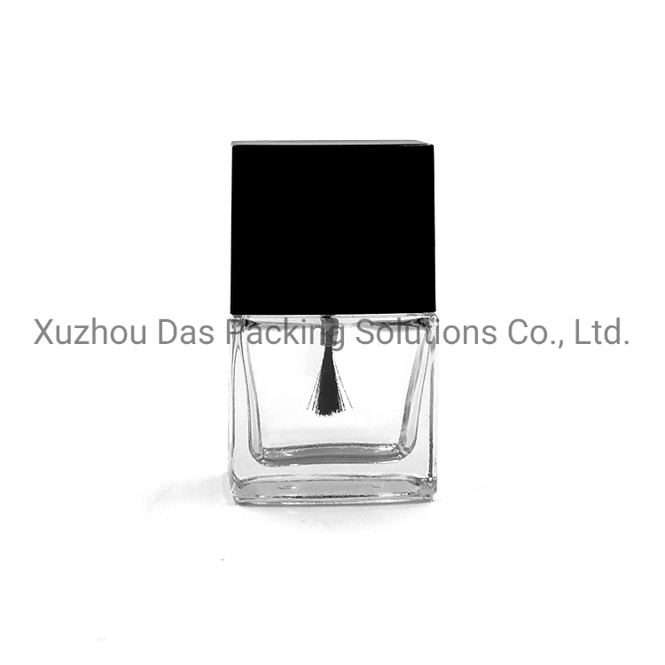 Rectángulo vacío 12ml esmalte de uñas Botella de vidrio con tapa cepillo cuadrado negro.