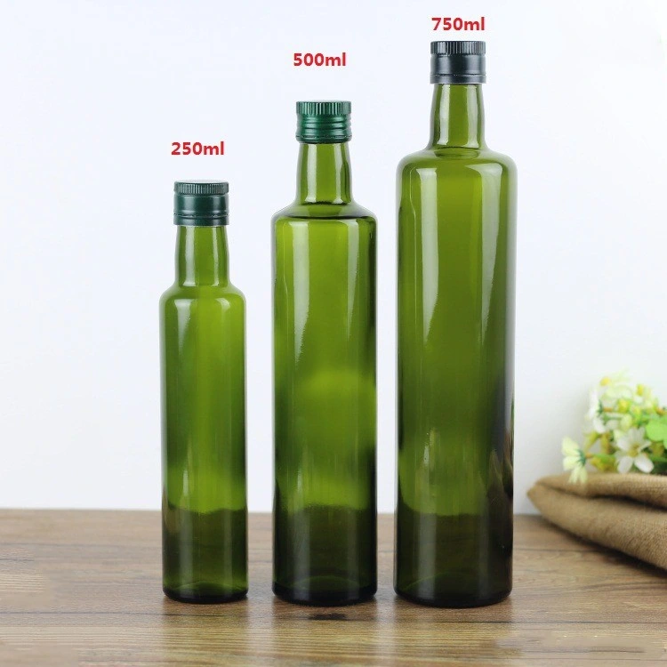 Kitchen Used 500ml Marasca Glass Bottle Olive Oil Bottle Glass with Aluminum Screw Cap and Shrink Wrap