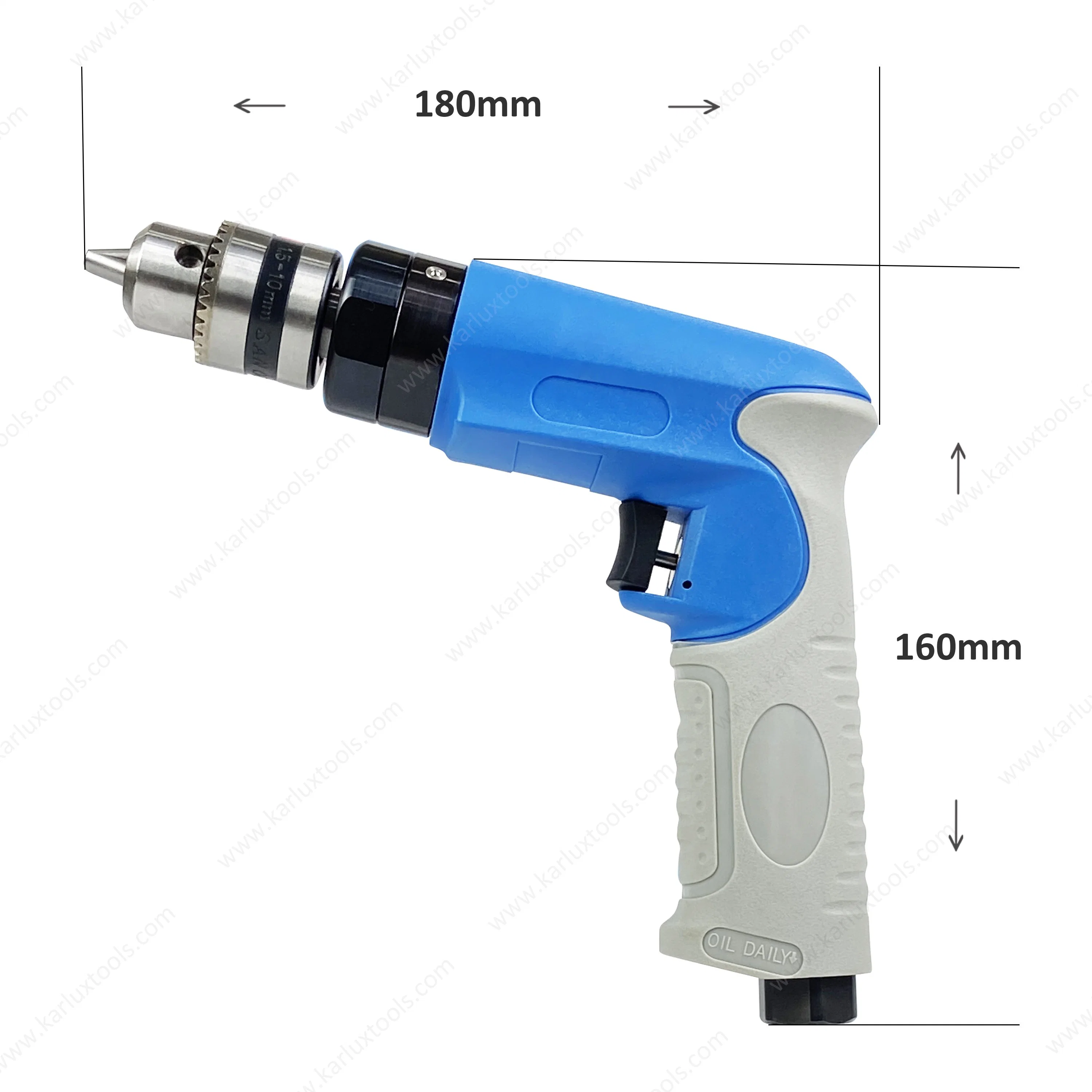 3, 000rpm 1.0HP Ultra-Low Noise Mini Hand Drill Industrial Non-Reversible Pistol Pneumatic Air Drill with Chuck 3/8''