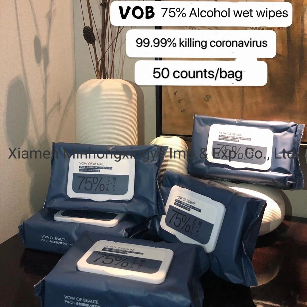 50 Pieces Antibacterial Sanitizer Hand Wipes 75% Alcohol Disinfectant Wet Wipes