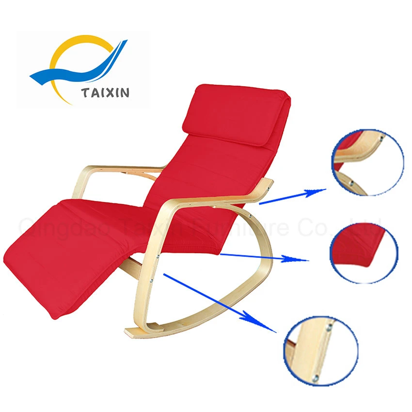 Chaise à bascule de loisirs en bois cintré, meuble en bois avec repose-pieds.