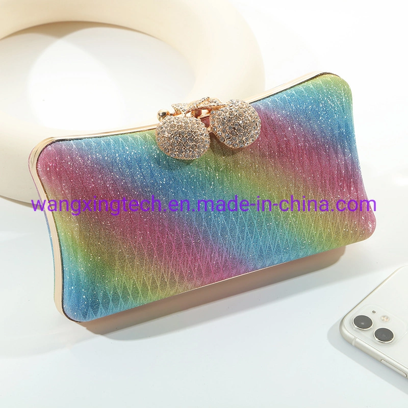 Wholesale/Supplier Gradient Rainbow Color Evening Bag Women's Lock Metal Dinner Party Bag One Shoulder Cosmetic Handbag