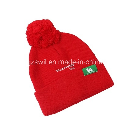 Fashion Exhibition Decoration Acrylic Fabric Promotion Knitted Hats with Ball