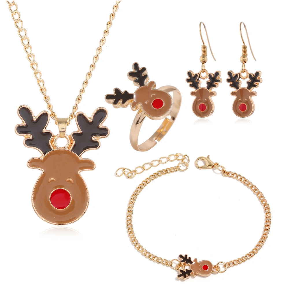 European and American Christmas Series Earrings Necklace Bracelet Ring Set