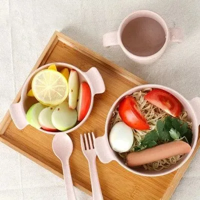 Ensemble de repas sans BPA vaisselle ensemble de vaisselle enfants Ensemble d'alimentation pour bébés en paille de blé en fibres