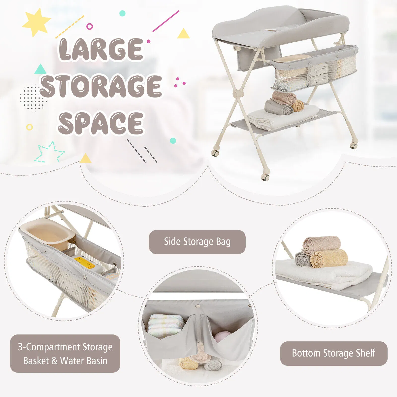 Innovation Folding Newborn Nursery Organizer Wheel Water Basin Baby Diaper Changing Table