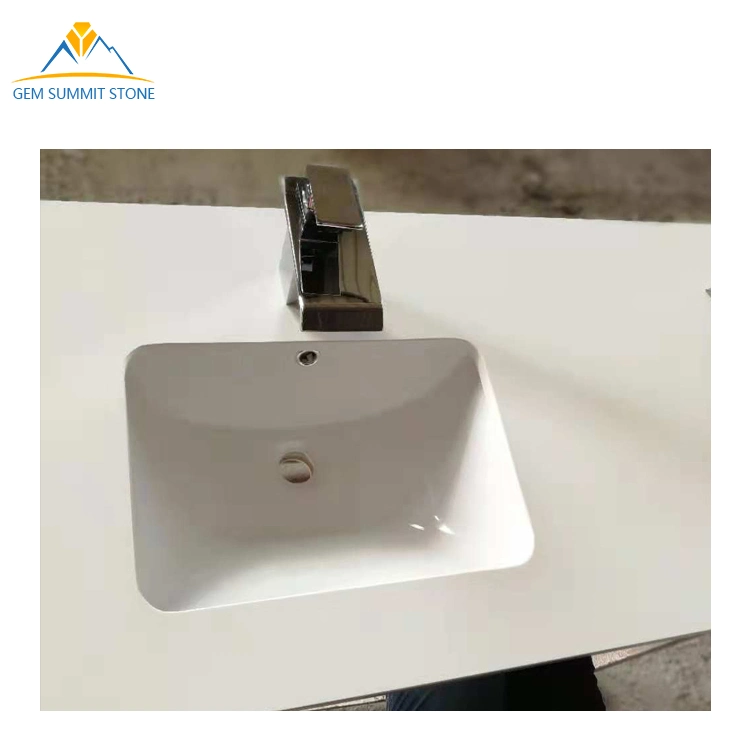 PURE Blanco pulido Artificial Stone Sink Prelab Cuarzo Countertop para Tocador del baño