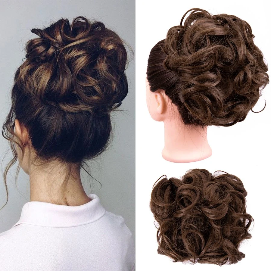 Synthetic Hair Pieces Elastic Chignon Updo Cover Hairpiece Extension Comb Clip in Curly Hair Bun