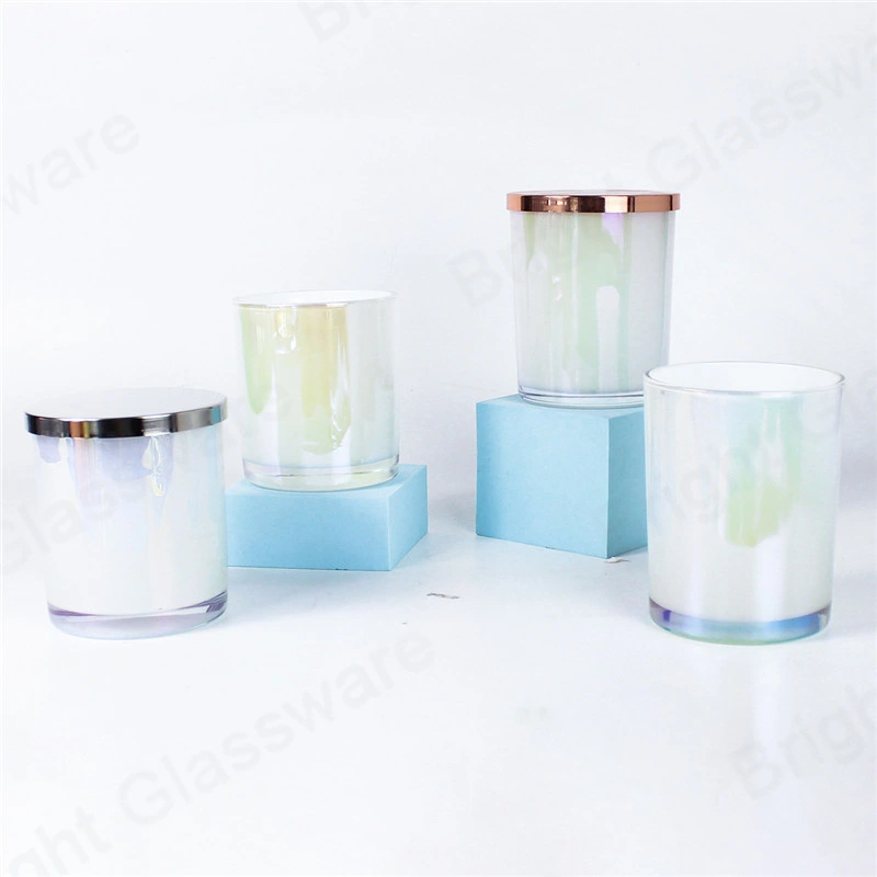 Iridescent Rainbow Glass Candle Jars with Lids