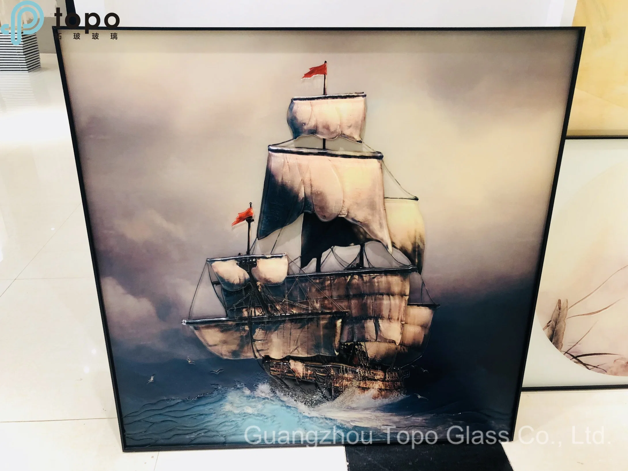 H1610mm*910mm Abstract Engraved Sailboat Art Wall Photo Glass Paintings (MR-YB17-828)