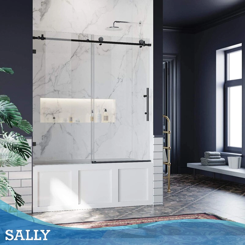 Sally Bathroom Shower Door Matt-Black Frameless 8mm Transparent Glass Bathtub Sliding Door