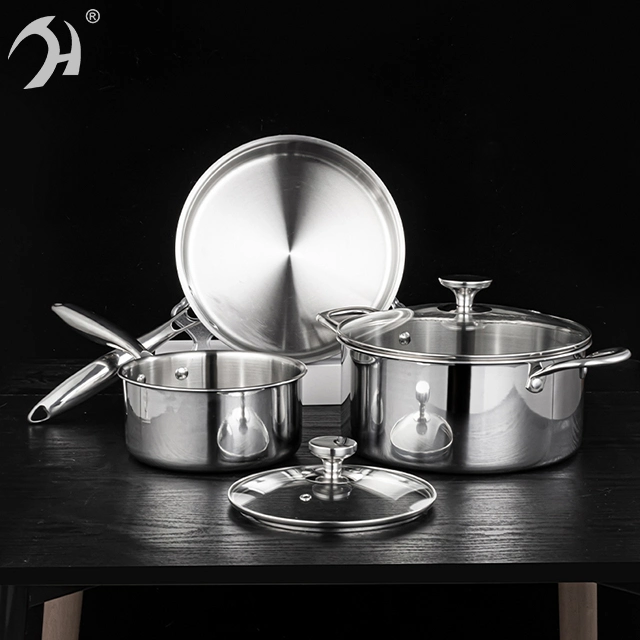 2024 Hot Sale 5pcs conjunto de cocción Acero inoxidable de tres capas Juego de utensilios de cocina aparatos de cocina