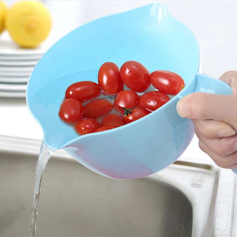 Round Shape Double Layer Fruit Drain Basket with Handle