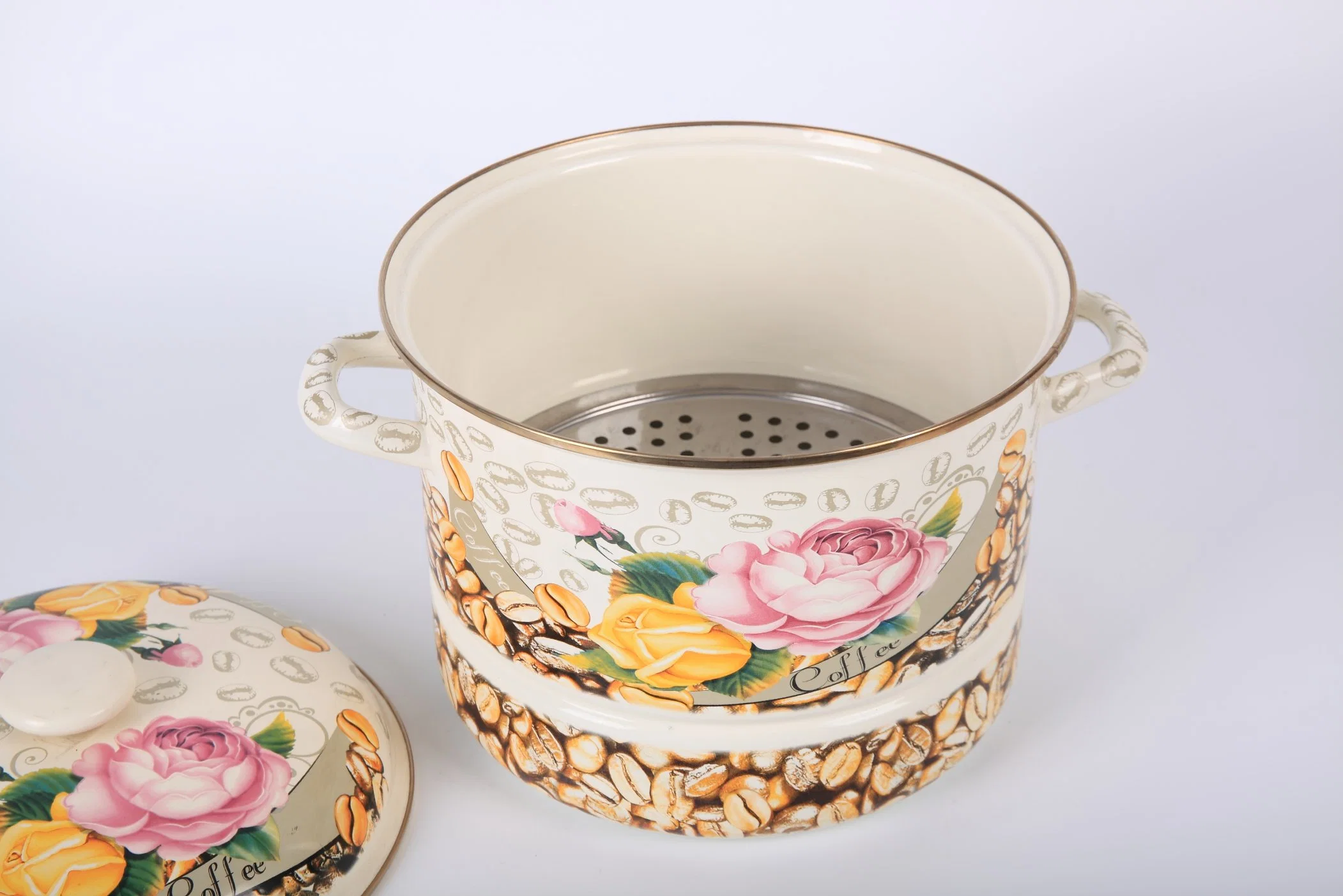 24/26/28cm Enamel Steamer Pot Casserole Enamel Cooker Pot Porcelain Caseerole Sets