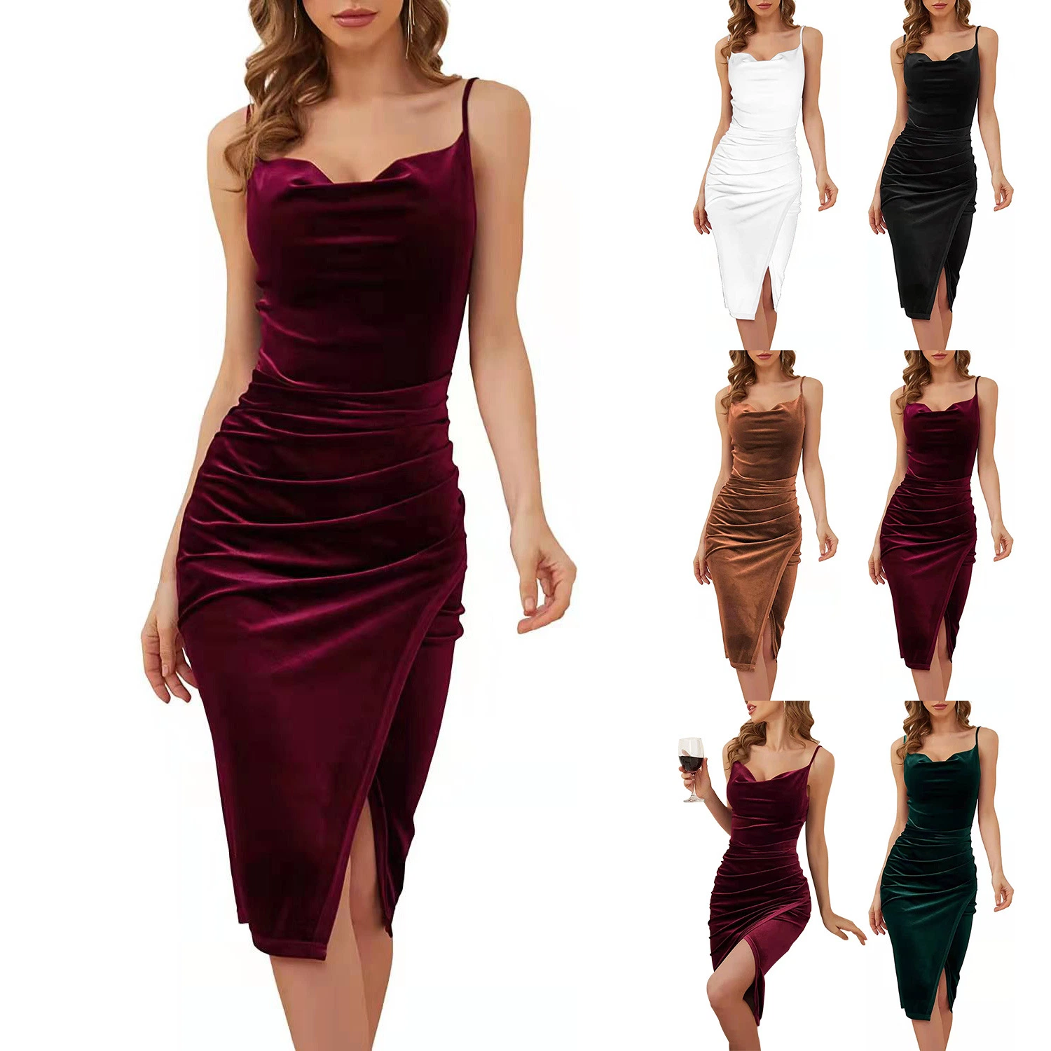 Factory Wholesale/Supplier Women Fashion Velevt Slip Sexy Party Dress for Ladiese