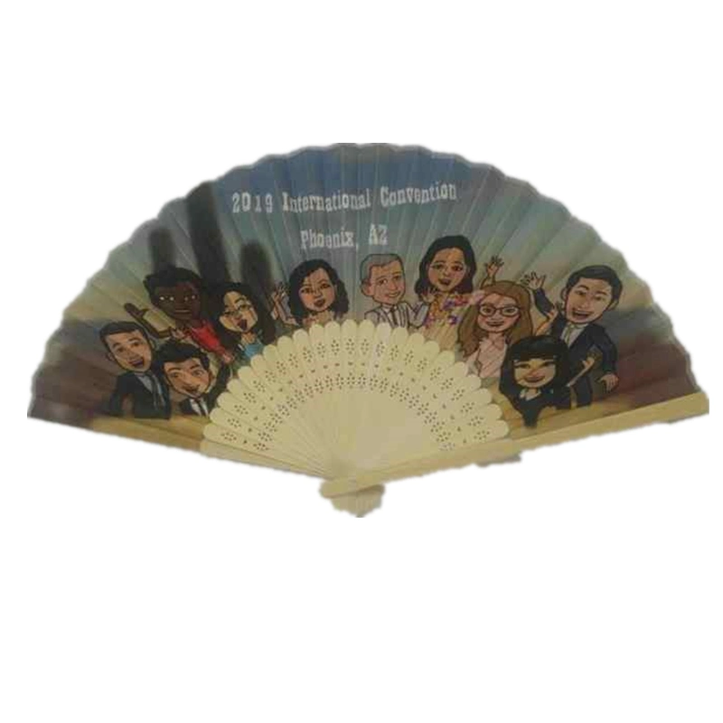 Custom Primary Color Bamboo Bone Commercial Gift Fabric Hand-Held Folding Fan