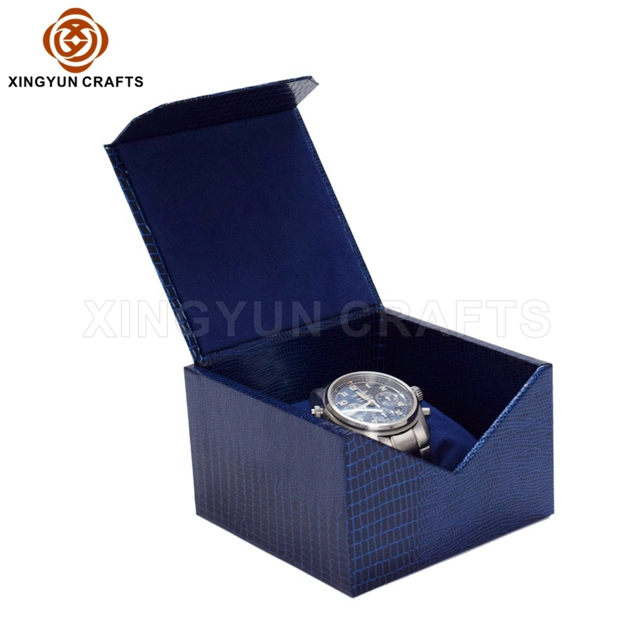 Accept Custom Order Blue MDF Wooden Watch Gift Box with Pillow Insert Wholesale Wood Gift Packaging Box