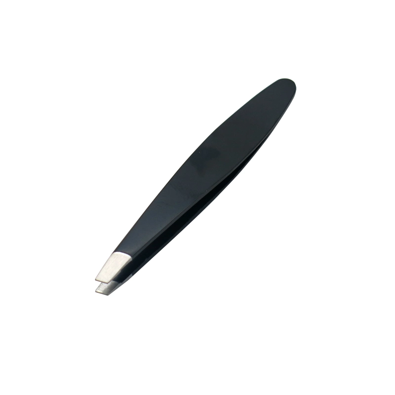 Mini Size 2.75 Inch Black with Stainless Steel Slant Tip Eyebrow Tweezers