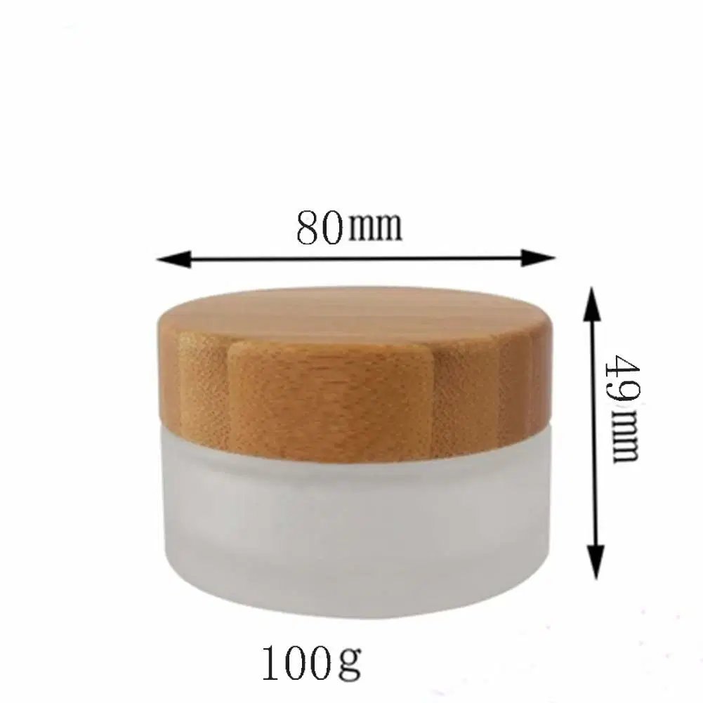 50ml/1.7oz Frosted Glass Cosmetic Cream Jar Bottle Refillable Glass Face Cream Pot with Bamboo Lids