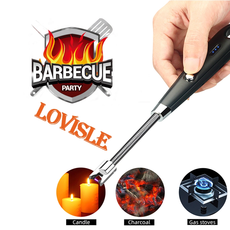 Rechargeable Lighter for Grill Electric Arc with Flexible Neck LED Battery Display Safety Switch for Candle Camping Cooking Bbqs Fireworks