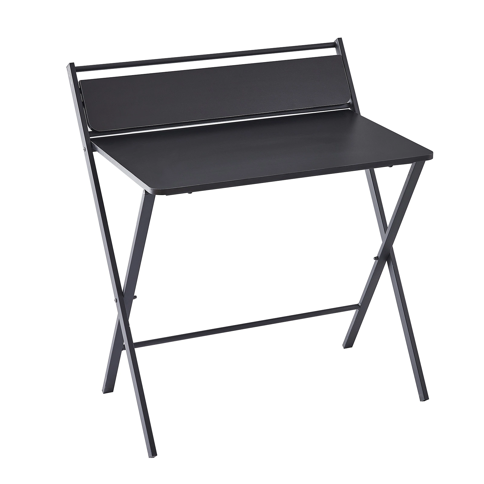 Folding 2 Tier Foldable Assembly Saves Space for Home Office Study, Metal Frames/Wood Top Laptop Table, Black Computer Desk Black Ws-Swf-Sk-CT12