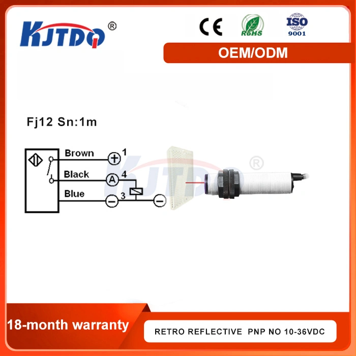 Kjt Fj12 Sn 1m Retro fotoeléctricos cilíndrica de la Reflexión del sensor de proximidad con CE