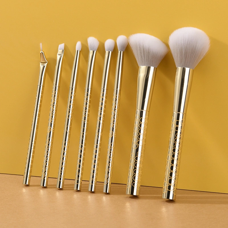 Complete Set of 8 Makeup Brushes with Aluminum Tube Electroplating Plastic Handle