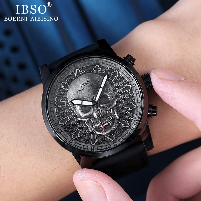 Ibso Brand Skull Cuarzo Reloj para hombres 2019 cráneo creativo Sport Cuarzo horas Hombre Reloj Relojes Hiphop Relogios Masculino