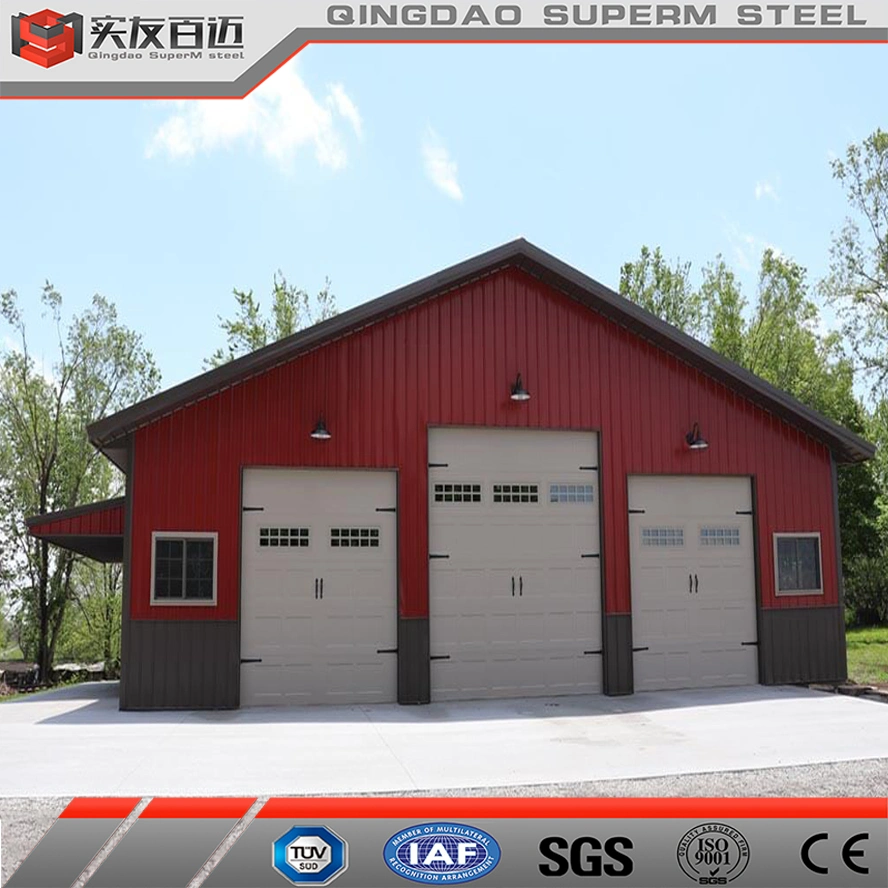 Prefab Light Steel Warehouse Construction Metal Sheet Workshop Offices Kits Insulated Panel 2-3 Cars Parking Carport Garage for Barndominium Homes