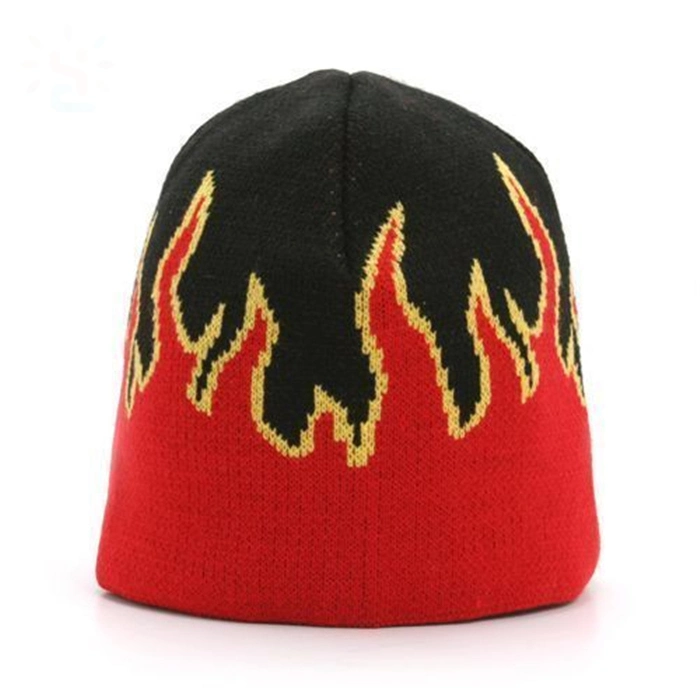 Recommander Beanie chapeaux flamme tricot jacquard motif personnalisé Beanie garder au chaud Multicolor Skullies Beanies