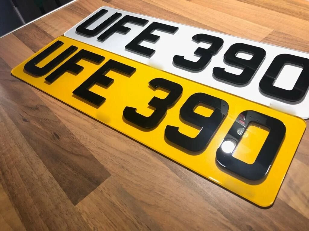 Details About Pair of Road Legal Front & Rear 4D 3D Laser Cut Raised Gloss Black Number Plates