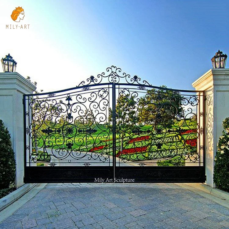 Villa Garden Yard Entrance Double Swing Metal Main Wrought Iron Gate