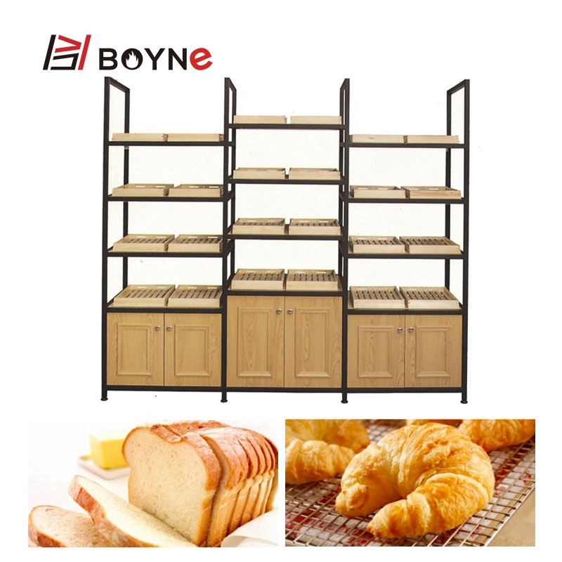 Four Layer Commercial Bakery Shop Wooden Bread Display Rack