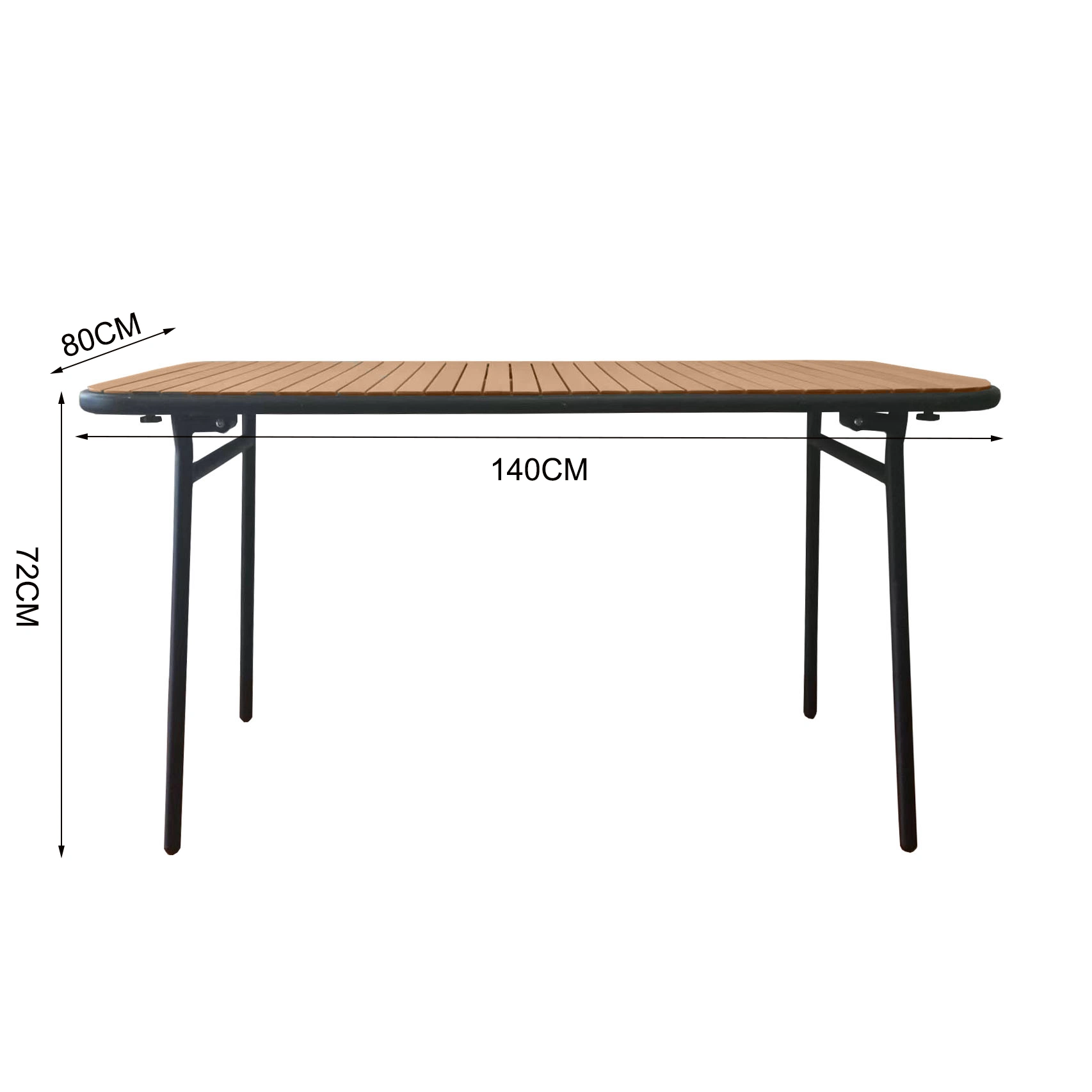 2023 Novo design da estrutura metálica as ripas de madeira dobra exterior mesa de jantar mobiliário moderno