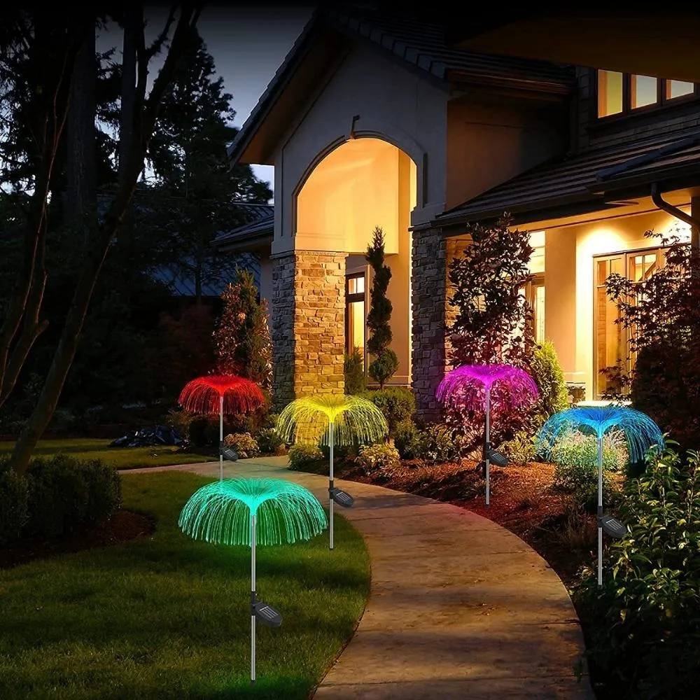 Solar LED Jellyfish Lamp Color Changing Outdoor Jellyfish Fiber Optic Garden Floor Lawn Pathway Street Lighting Decoration Bl20504