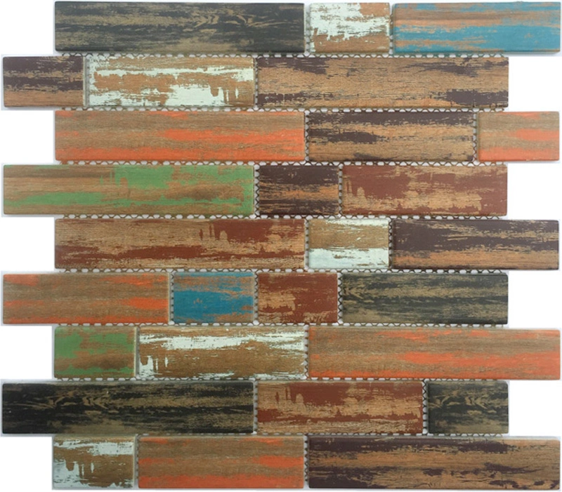 3D Inkjet Wooden Pattern Backsplash Decorative Strip Kitchen and Bathroom Wall Floor Glass Mosaic G655158-B