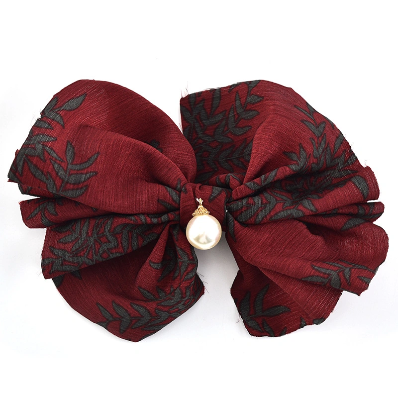 Hairpin Beauty Strip Printed Double Bowknot Leaf Hair Clip