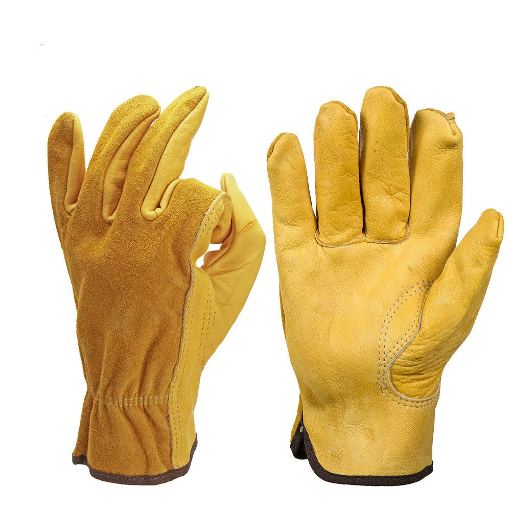 Men's Work Cowhide Driver Security Protection Wear Safety Welding Motor Gloves