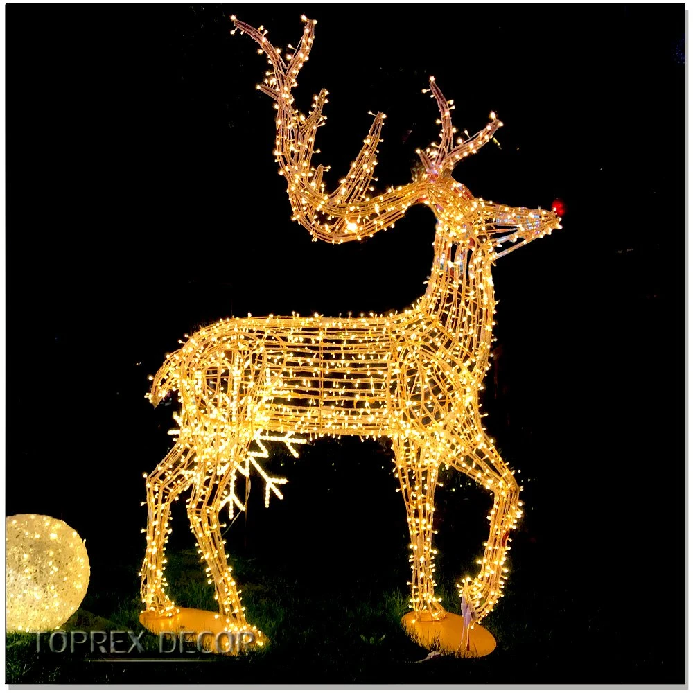 Christmas New Items 3D Simulation Outdoor Plug in Christmas Plush Animals Reindeer Motif Light