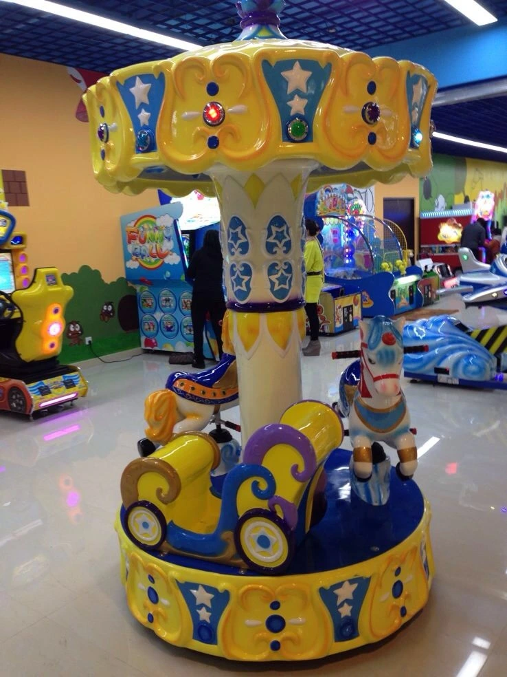 Parque de atracciones pequeño carrusel de caballo de 3 jugadores suban tráiler