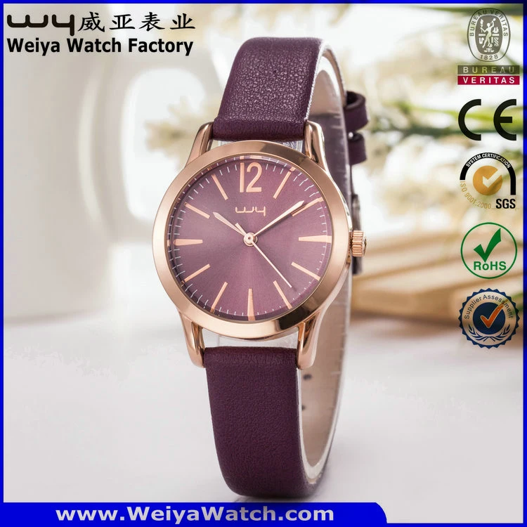 Leather Strap Watch OEM Alloy Case Casual Quartz Wrist Watches (WY-114B)