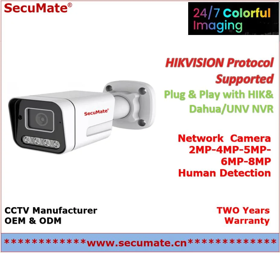 Protocolo de Hikvision 4MP Colorvu vídeo de seguridad IP CCTV Poe Folor completa Cámara Bullet al aire libre con 128 GB Tarjeta SD de audio de micrófono de detección de movimiento humano