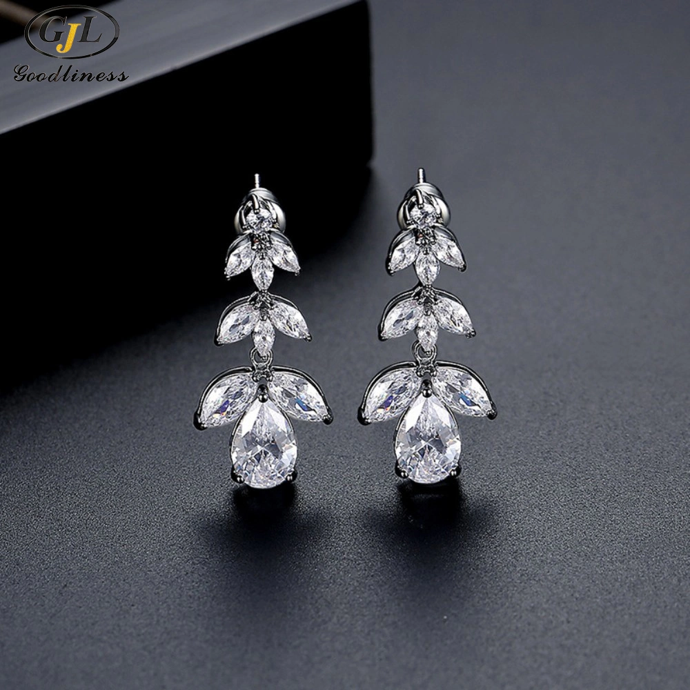 Factory Wholesale/Supplier Brass Zircon Drop Pendant Earrings for Women