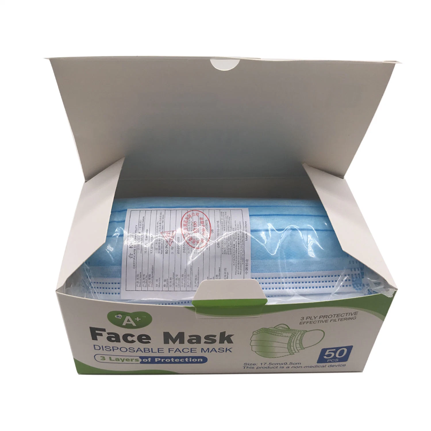 Disposable My-a+ Brand 3 Ply Face Mask Respirator From Direct Factory