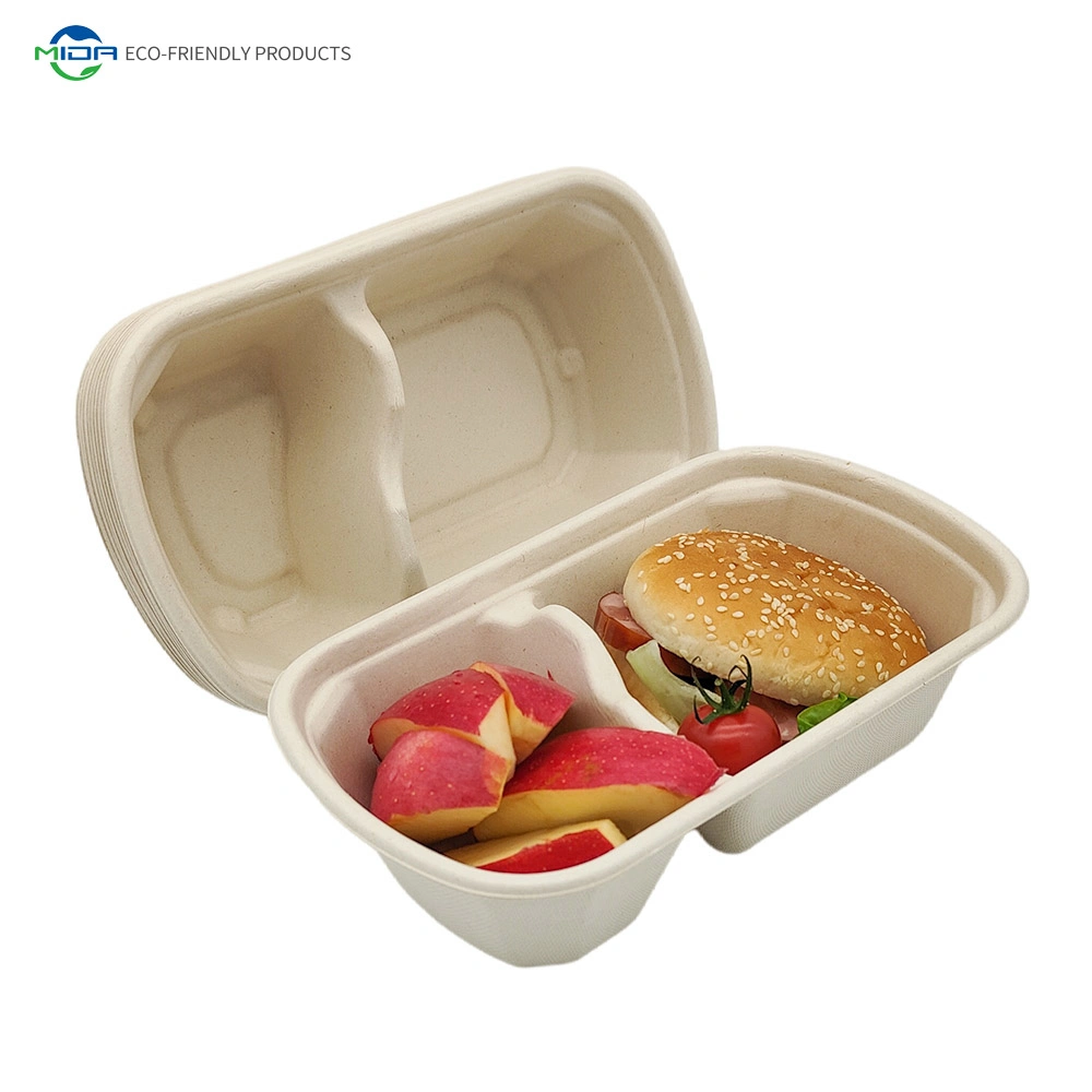 1000 Ml Biodegradable Food Sugarcane Bagasse Disposable Takeaway Lunch Food Container Box Kitchenware Tableware