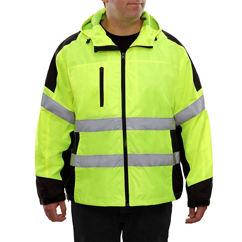 Отражающая одежда Высокозаметная защита от ветра с капюшоном Безопасность ANSI класс 2 Водонепроницаемая куртка