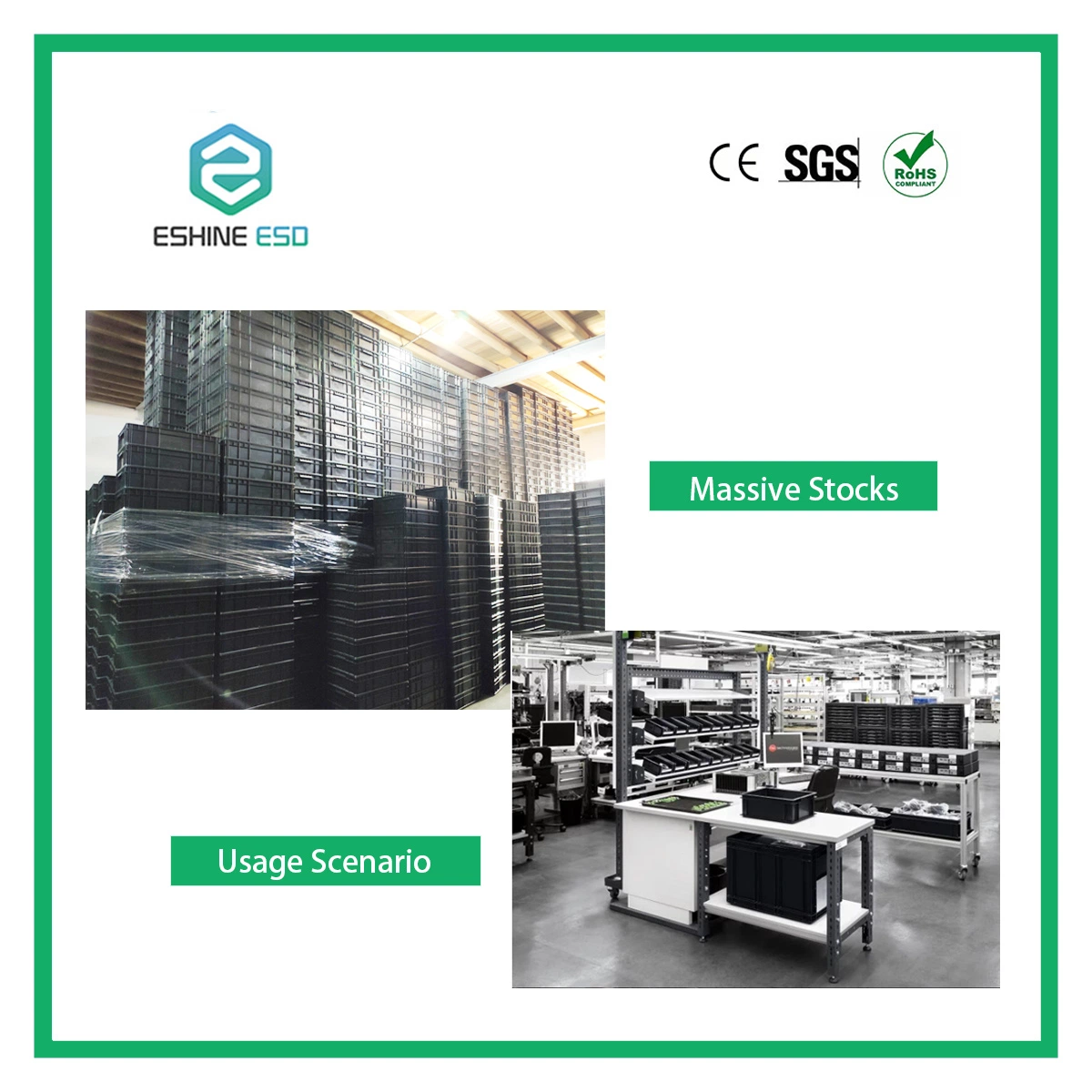 Circulation Box ESD Box Anti-Static Box Divider Available Industrial Cleanroom ESD Storage Plastic Box / Antistatic Container for Turnover