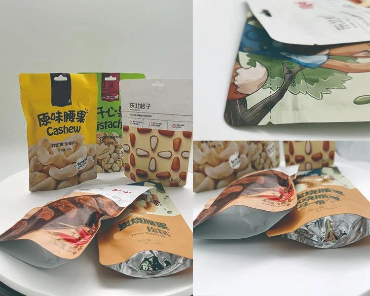 Dry Food and Nuts Pouch, Custom Printed Mylar Exit Bio Stand up Bag, Ziplock Plastic Food Packaging Cold/Heat Seal Plastic Film Roll Chocolate Bar Food Cookies